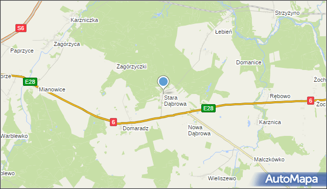 mapa Stara Dąbrowa, Stara Dąbrowa gmina Damnica na mapie Targeo